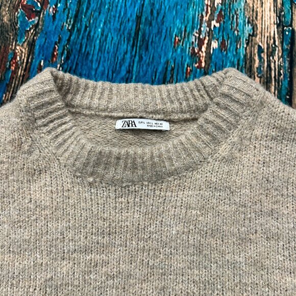 Zara Tan Wool Alpaca Blend Crewneck Sweater Size Large - Picture 4 of 12